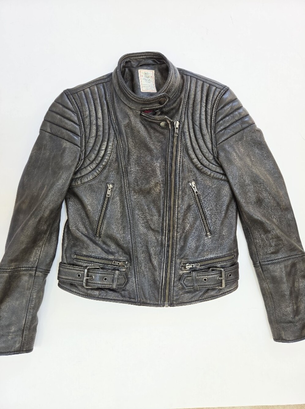 FP We the Free womens brown lamb leather vtg inspired moto biker jacket sz XS